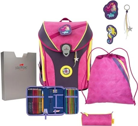 DerDieDas ErgoFlex Max Exklusiv Superflash Pink Mermaid Schultaschen-Set, 5-tlg.