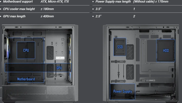 Antec Flux Rear, schwarz/braun, Glasfenster