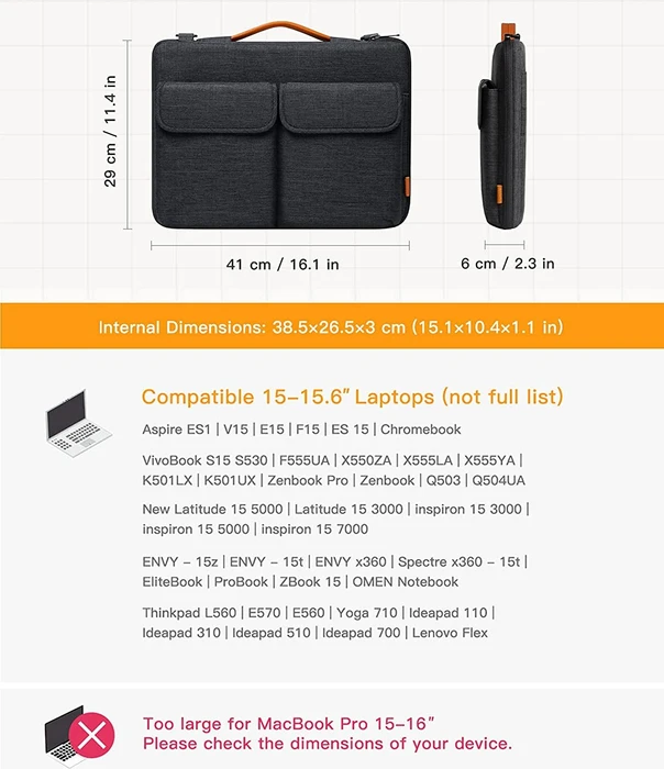 Inateck 15.6" EdgeKeeper 360° schützende Laptop Schultertasche, schwarzgrau