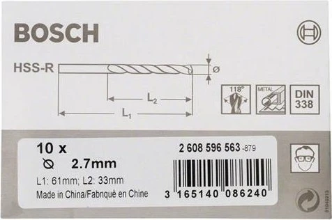 Bosch Professional HSS-R Spiralbohrer, 2.7x33x61mm, 10 Stück