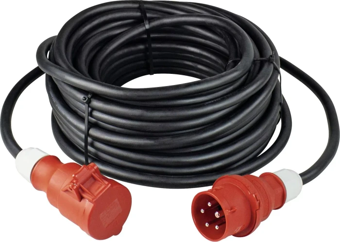 as-Schwabe Gummi CEE Verlängerungskabel 400V 32A IP44 H07RN-F 5G6 mit Phasenwendestecker, schwarz, 5m