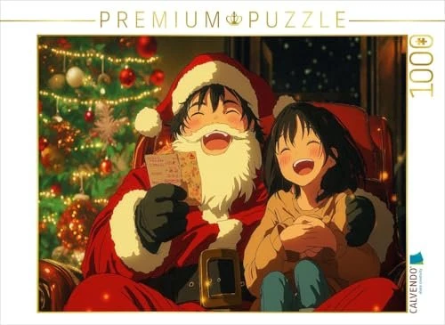 Calvendo Fröhliche Anime-Weihnachtsszene - Santa und Mädchen teilen freudige Momente