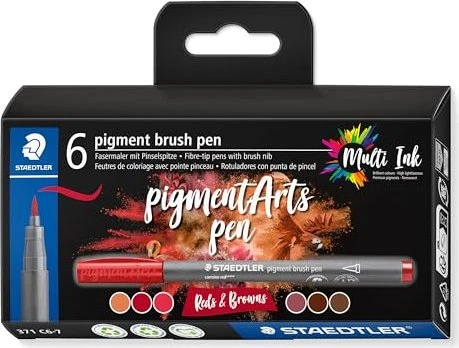 Staedtler pigment brush pen 371 reds & browns sortiert, 6er-Set