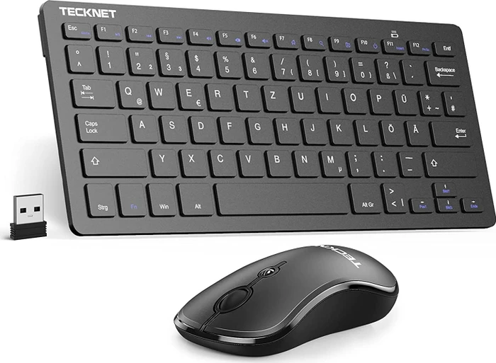 TeckNet Kabelloses Tastatur Maus Set, schwarz, USB, DE