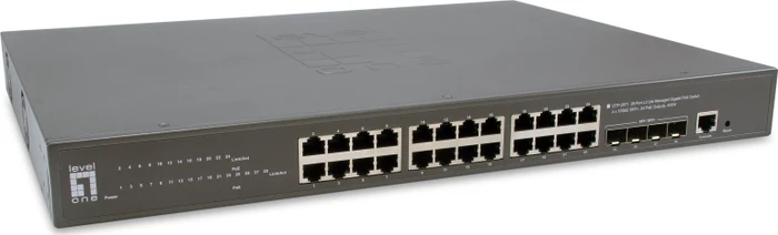LevelOne GTP Rackmount Gigabit Managed Switch, 24x RJ-45, 4x SFP+, 400W PoE+