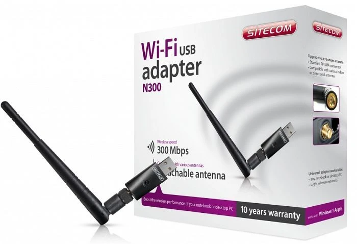 Sitecom WiFi USB Adapter N300, 2.4GHz WLAN, USB-A 2.0 [Stecker]
