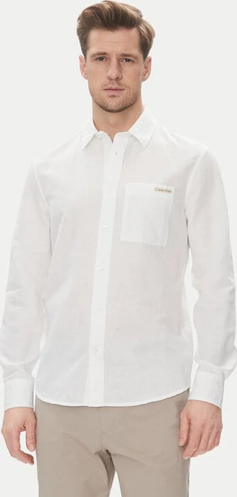 Calvin Klein Baumwolle und Leinen Hemd langarm brilliant white (Herren)