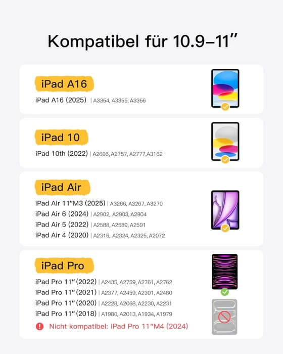 Inateck ACE Touch Ultraleicht Tastatur für iPad 10/iPad 11 A16, iPad Air 11" M2/M3, iPad Pro 11", gelb, DE