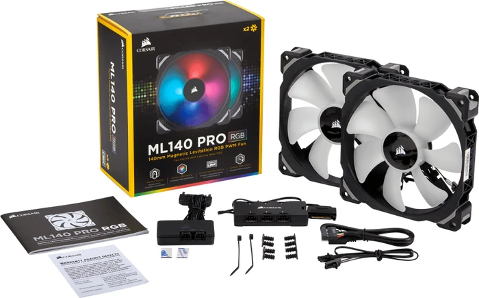 Corsair ML Series ML140 PRO RGB LED Premium Magnetic Levitation Fan, LED-Steuerung, 140mm, 2er-Pack