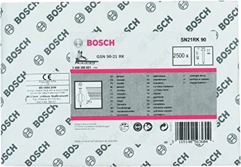 Bosch Professional SN21RK 90 Rundkopf Streifennagel 21° glatt geharzt Tacker-Nägel, 90x3.1mm, 2500 Stück