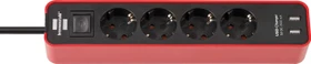 Brennenstuhl Ecolor mit USB-Ladefunktion, 4-fach, 2x USB-A, Schalter, 1.5m, rot/schwarz