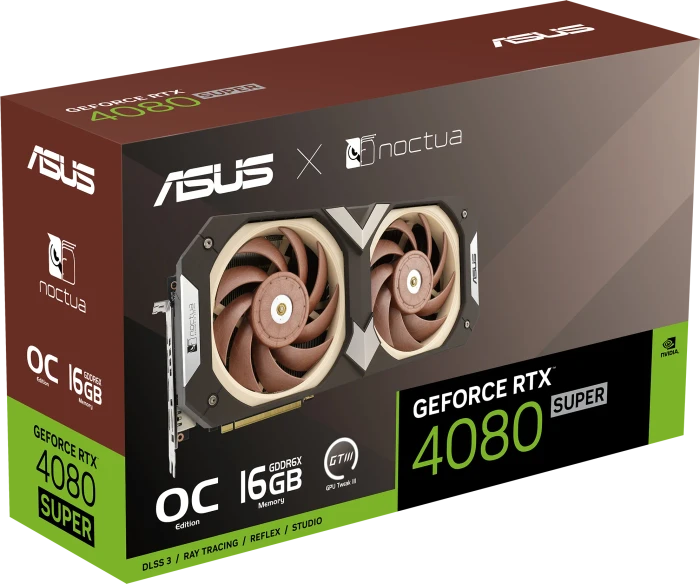 ASUS GeForce RTX 4080 SUPER Noctua OC Edition, RTX4080S-O16G-NOCTUA, 16GB GDDR6X, 2x HDMI, 3x DP