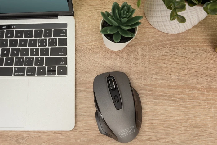 Digitus Ergonomic Wireless Optical Mouse, 6 Tasten, grau/schwarz, USB