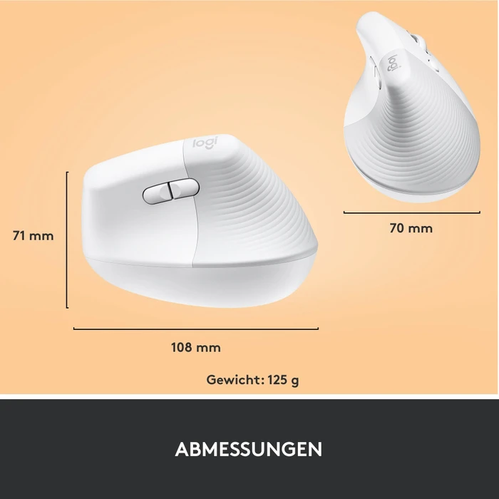 Logitech Lift Vertical Ergonomic Mouse, Off-White, Logi Bolt, USB/Bluetooth