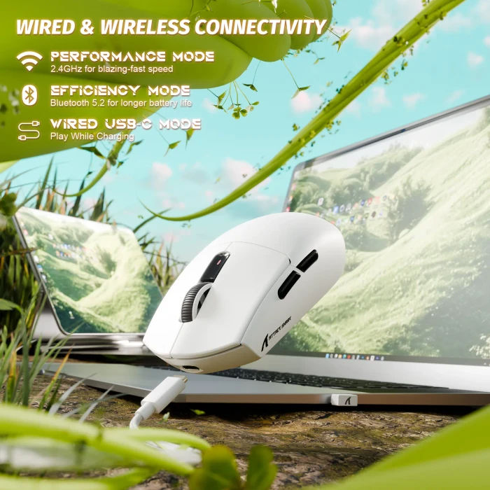 Attack Shark G3 Tri-mode Wireless Gaming Mouse, White, USB/Bluetooth