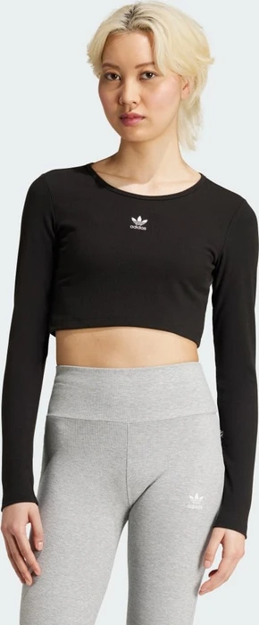 adidas Essentials Ribbed Crop Top Shirt langarm schwarz (Damen)