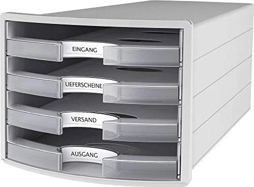 HAN Impuls Schubladenbox offen, 4 Schubladen, A4, transparent/transparent