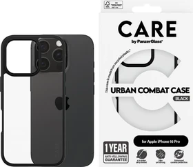 PanzerGlass Care Flagship Case Urban Combat Black Frame für Apple iPhone 16 Pro transparent