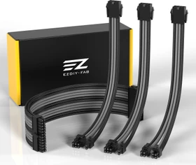 EZDIY-FAB Cable Extension Kit, 1x 24-Pin, 1x 4/8-Pin ATX, 2x 8-Pin PCIe, 18AWG, schwarz/grau