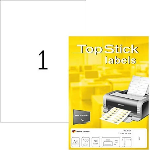 TopStick Etiketten Universal, A4, weiß, 100 Blatt (100 Etiketten)
