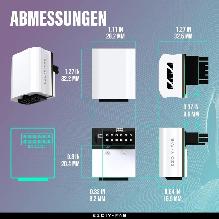 EZDIY-FAB 12VHPWR Winkeladapter 90°, Variante STD, Sense-Pins an der Unterseite, weiß