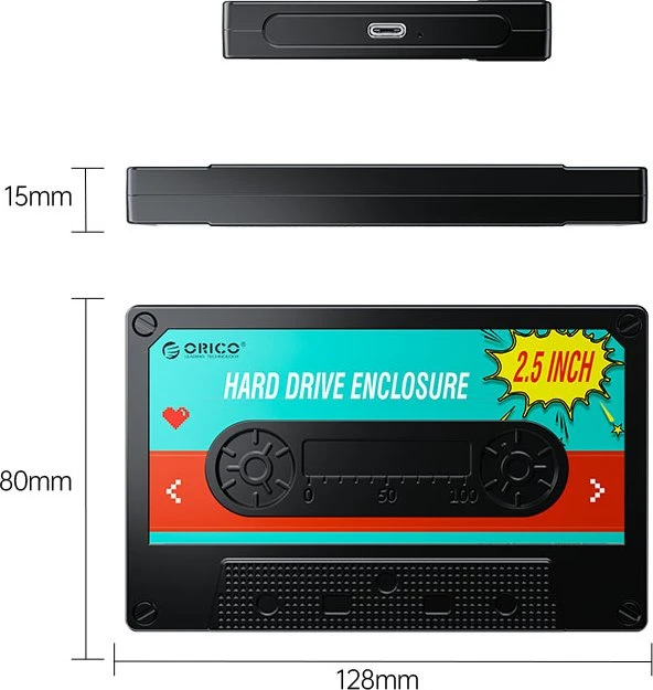 Orico Tape Style HDD Enclosure, Retro-Band, V1, schwarz, 2.5", USB-C 3.0