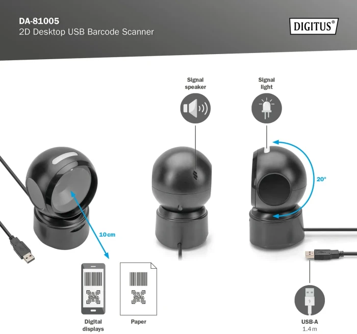 Digitus 2D Desktop USB Barcode Scanner schwarz