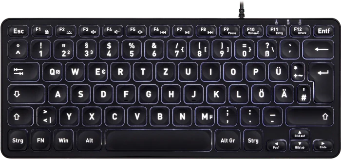Perixx Periboard-332 Mini, schwarz, LEDs weiß, USB, DE