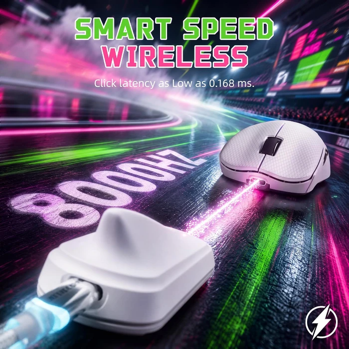 Attack Shark F1 Air 8KHz Wireless, weiß, inkl. Grip Tape & C06 Ultra LED Kabel, USB/Bluetooth