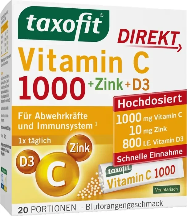 Taxofit Vitamin C 1000 + Zink + D3 Direkt Sticks, 20 Stück
