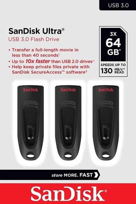 SanDisk Ultra 64GB schwarz, USB-A, USB 3.2 Gen 1×1, 3er-Pack