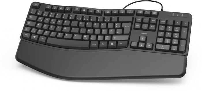 Hama EKC-400 Ergonomische Tastatur mit Handballenauflage, schwarz, USB, DE
