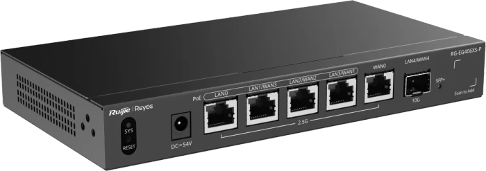 Ruijie Reyee EG400 RG-EG406XS-P Desktop 2.5G Smart Router, 5x RJ-45, 1x SFP+, 110W PoE+