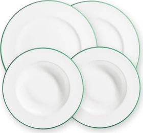 Gmundner Keramik Grüner Rand Dinner für 2 Gourmet Tafelservice, 4-tlg.