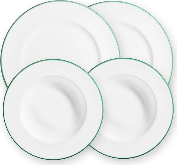 Gmundner Keramik Grüner Rand Dinner für 2 Gourmet Tafelservice, 4-tlg.