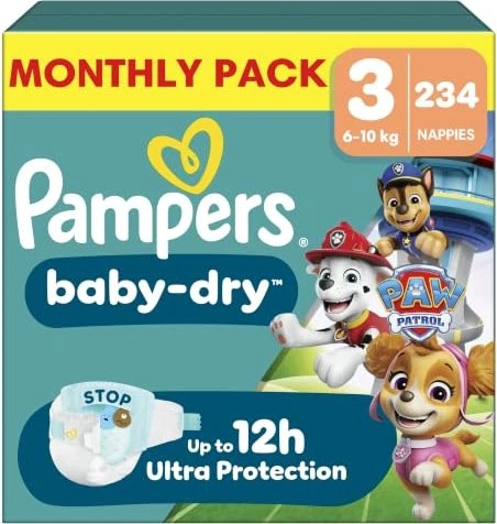 Pampers Baby-Dry Gr.3 Paw Patrol Einwegwindel, 6-10kg, 234 Stück