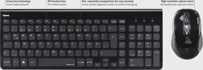 Hama Trento Set Funk Tastatur und Maus, USB, DE