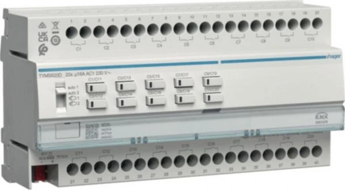 Hager Schalt-/Jalousieaktor 20/10-fach KNX Secure, Schaltaktor, 16A