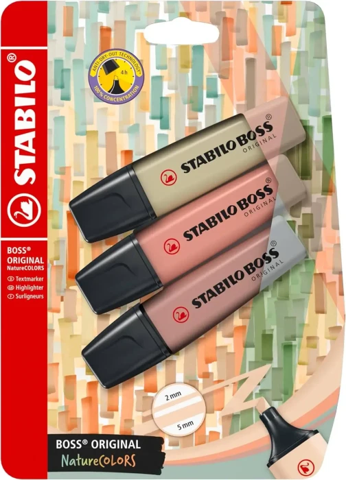 STABILO Boss Original NatureColors schlammgrün/umbra/siena, 3er-Set, Kartonetui