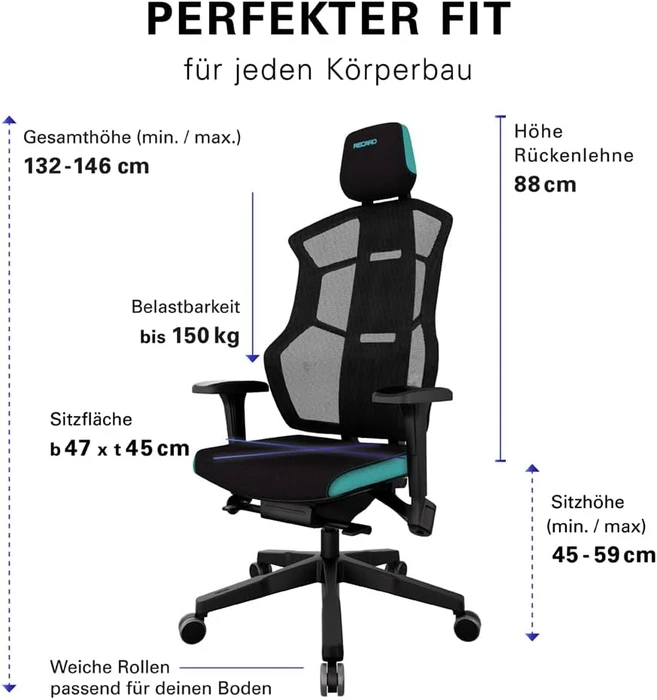 Recaro Aer Full Upgrade Gamingstuhl, Ocean Blue