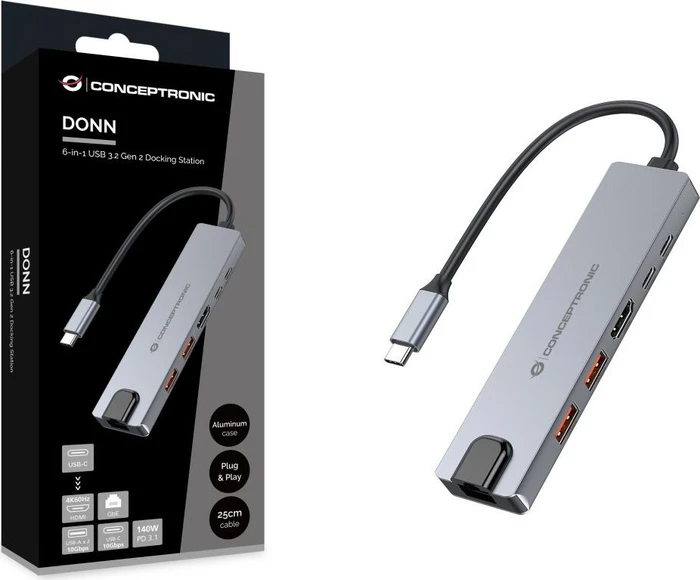 Conceptronic 6-in-1 Dockingstation, USB-C 3.1 [Stecker]