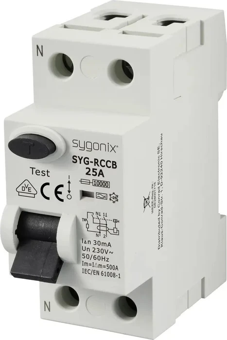 Sygonix Fehlerstrom-Schutzschalter A 2polig 25 A 0.03 A 230 V/AC