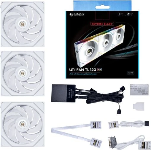 Lian Li Uni Fan TL 120 RGB Reverse Blade, weiß, LED-Steuerung, 120mm, 3er-Pack