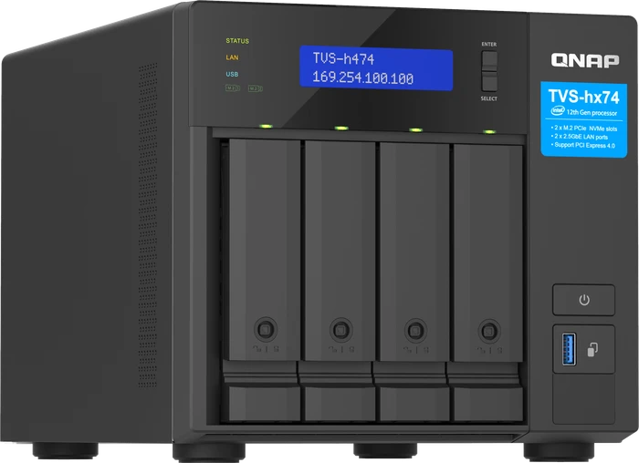 QNAP QuTS hero TVS-h474-PT-8G, 8GB RAM, 2x RJ-45 2.5GBase-T, 1x USB-C 3.1