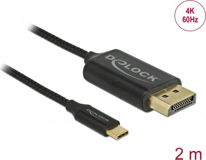 DeLOCK USB-C [Stecker] auf DisplayPort 1.2 [Stecker] Kabel 4K 60Hz schwarz, mit Nylongeflecht, 2m