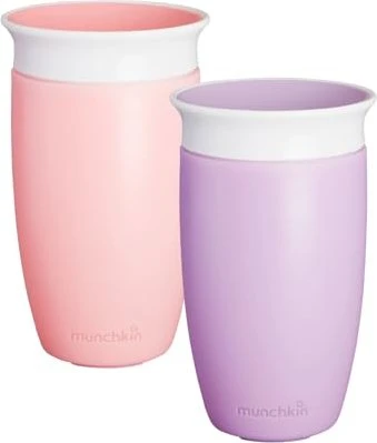 Munchkin Miracle 360° Übungstasse Trinkbecher, 12+M, 296ml, rosa/violett, 2 Stück