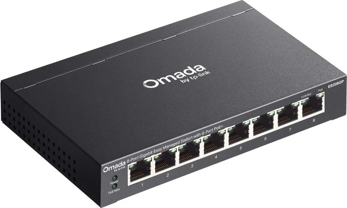 TP-Link Omada ES200 Desktop Gigabit Managed Switch, 8x RJ-45, 64W PoE+