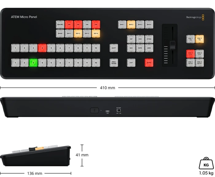 Blackmagic Design ATEM Micro Panel, mobiles Bedienpult für Videomischer, USB-C/Bluetooth
