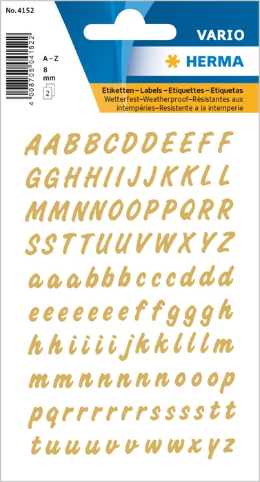 Herma Buchstabenetiketten A-Z, 4x8mm, gold, 2 Blatt (234 Etiketten)