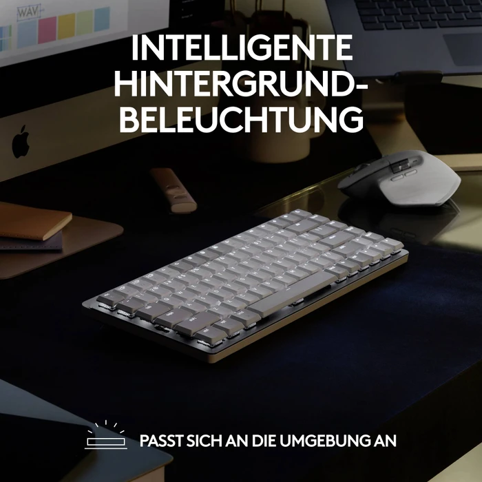 Logitech MX Mechanical Mini for Mac, Space Gray, LEDs weiß, Logi Bolt, Kailh Choc V2 LOW PROFILE BROWN, USB/Bluetooth, CH